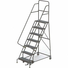 TRI-ARC - 103" 7 Step Ladder - 350 Lb Capacity, 70" Platform Height, 30" Base Width x 55" Depth, Perforated Tread - Exact Tooling
