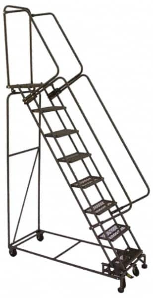 Ballymore - 113" 8 Step Ladder - Lock Step Rolling Safety Ladder, 450 Lb Capacity, 80" Platform Height, 32" Base Width x 61" Base Depth, Perforated Tread - Exact Tooling