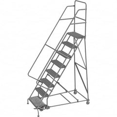 TRI-ARC - 116" 8 Step Rolling Platform Ladder - 450 Lb Capacity, 80" Platform Height, 35" Base Width x 64" Depth, Serrated Tread - Exact Tooling