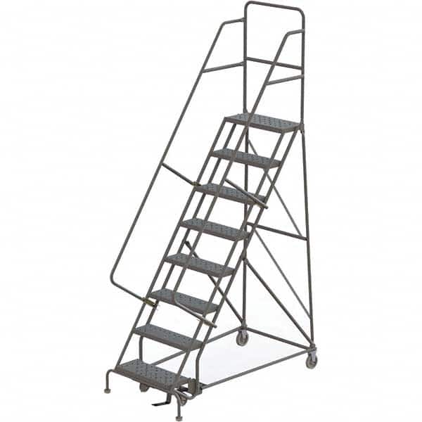 TRI-ARC - 116" 8 Step Rolling Platform Ladder - 450 Lb Capacity, 80" Platform Height, 35" Base Width x 64" Depth, Perforated Tread - Exact Tooling