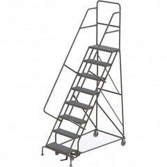 TRI-ARC - 116" 8 Step Rolling Platform Ladder - 450 Lb Capacity, 80" Platform Height, 35" Base Width x 64" Depth, Perforated Tread - Exact Tooling