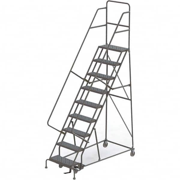 TRI-ARC - 126" 9 Step Rolling Platform Ladder - 450 Lb Capacity, 90" Platform Height, 35" Base Width x 69" Depth, Perforated Tread - Exact Tooling