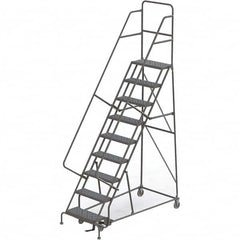 TRI-ARC - 126" 9 Step Rolling Platform Ladder - 450 Lb Capacity, 90" Platform Height, 35" Base Width x 69" Depth, Perforated Tread - Exact Tooling