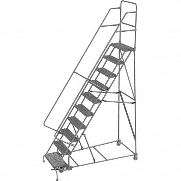 TRI-ARC - 136" 10 Step Rolling Platform Ladder - 450 Lb Capacity, 100" Platform Height, 35" Base Width x 76" Depth, Serrated Tread - Exact Tooling