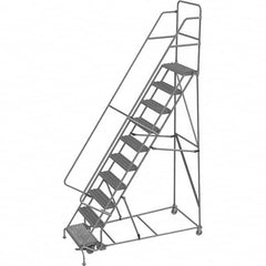 TRI-ARC - 136" 10 Step Rolling Platform Ladder - 450 Lb Capacity, 100" Platform Height, 35" Base Width x 76" Depth, Serrated Tread - Exact Tooling