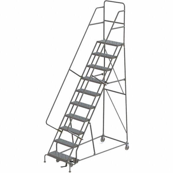 TRI-ARC - 136" 10 Step Rolling Platform Ladder - 450 Lb Capacity, 100" Platform Height, 35" Base Width x 76" Depth, Perforated Tread - Exact Tooling