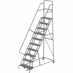 TRI-ARC - 136" 10 Step Rolling Platform Ladder - 450 Lb Capacity, 100" Platform Height, 35" Base Width x 76" Depth, Perforated Tread - Exact Tooling