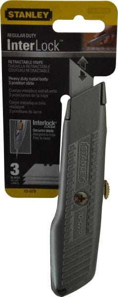 Stanley - Retractable Utility Knife - Enamel (Color) Zinc Handle, 3 Blades Included - Exact Tooling