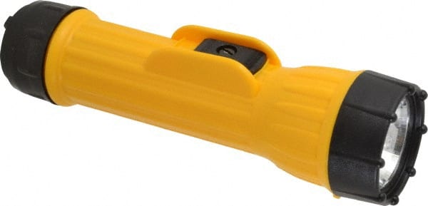 Bright Star - Incandescent Bulb, Industrial/Tactical Flashlight - Black, Yellow Plastic Body, 2 D Batteries Not Included - Exact Tooling