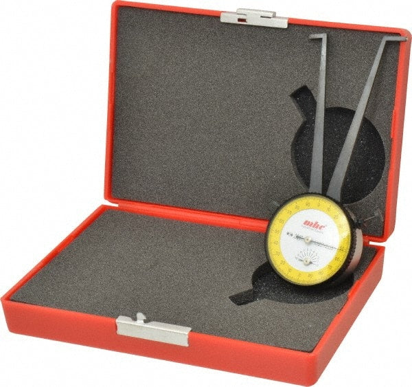 Value Collection - 1-1/8 to 2-1/8" Black Oxide & Chrome Plated Inside Dial Caliper Gage - 0.001" Graduation, 0.038mm Accuracy, 3-1/4" Leg Length, Ball Contact Points - Exact Tooling