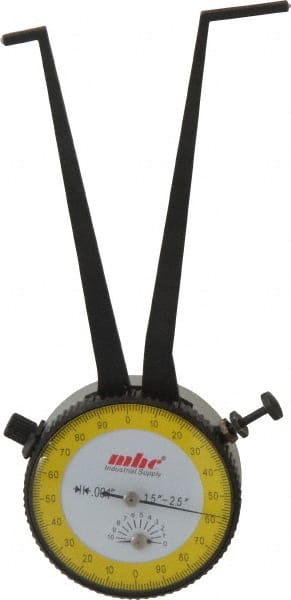 Value Collection - 1-1/2 to 2-1/2" Black Oxide & Chrome Plated Inside Dial Caliper Gage - 0.001" Graduation, 0.038mm Accuracy, 3-1/4" Leg Length, Ball Contact Points - Exact Tooling