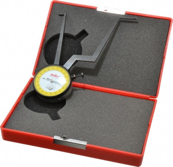 Value Collection - 3-1/4 to 4-1/4" Black Oxide & Chrome Plated Inside Dial Caliper Gage - 0.001" Graduation, 0.038mm Accuracy, 3-1/4" Leg Length, Ball Contact Points - Exact Tooling
