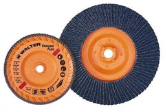 WALTER Surface Technologies - 4-1/2 Inch Diameter x 5/8-11 Threaded Hole Coated Zirconia Alumina Flap Disc - 120 Grit, 13,300 Max RPM, Fine Grade - Exact Tooling