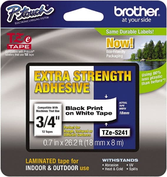 Brother - 3/4" Wide x 314.4" Long, White Plastic/Paper Tape Cassette - For Label Maker - Exact Tooling