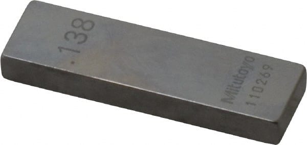 Mitutoyo - 0.138" Rectangular Steel Gage Block - Accuracy Grade AS-1, Includes Certificate of Inspection - Exact Tooling