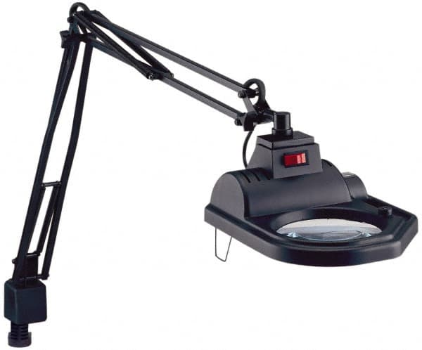 Electrix - 45 Inch, Spring Suspension, Clamp on, Halogen, Black, Magnifying Task Light - 100 Watt, 1.75x Magnification, 5 Inch Wide - Exact Tooling