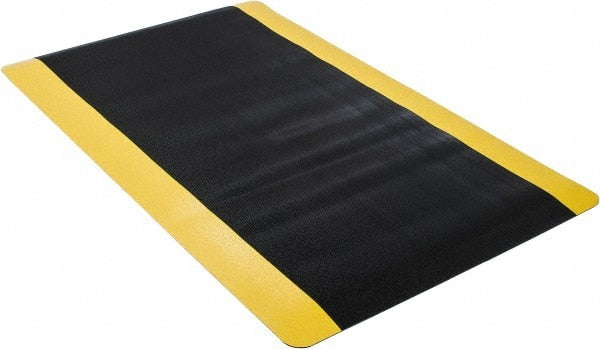 Wearwell - 5' Long x 3' Wide, Dry Environment, Anti-Fatigue Modular Matting System - Black with Yellow Borders, Vinyl with Vinyl Sponge Base, Beveled on 4 Sides - Exact Tooling