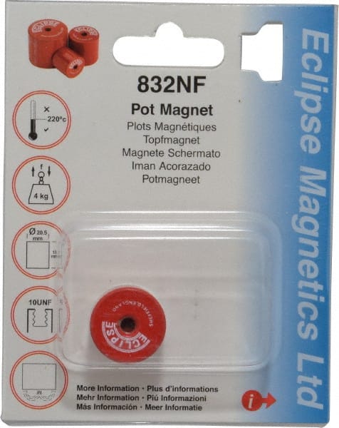 Eclipse - 13/16" Diam, 10-32 Thread, 5 Lb Average Pull Force, Mild Steel, Alnico Pot Magnets - 220°C Max Operating Temp, 3/4" High, Grade 5 Alnico - Exact Tooling
