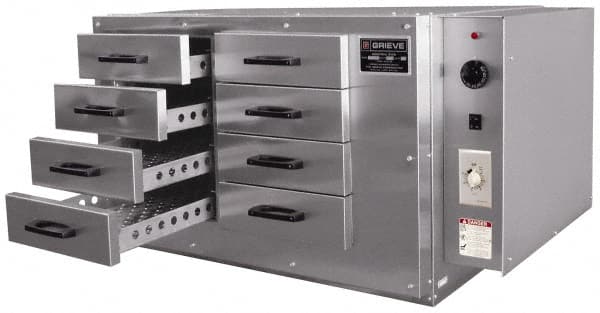 Grieve - 1 Phase, 11-3/4 Inch Inside Width x 25 Inch Inside Depth x 2 Inch Inside Height, 350°F Max, Portable Heat Treating Bench Oven with Drawers - 115 Max Volts, 41 Inch Outside Width x 30 Inch Outside Depth x 23 Inch Outside Height - Exact Tooling