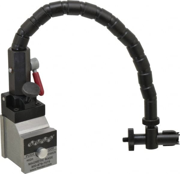 Flexbar - 65 Lb Magnetic Force, Fine Adjustment Indicator Positioner & Holder with Base - Flexible Arm, 2" Base Height, 1-5/8" Base Length, 1-7/8" Base Width - Exact Tooling