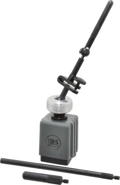 TESA Brown & Sharpe - 1-1/4" Long x 1-1/4" Wide x 1-3/4" High Magnetic Indicator Base with Holders - 15 Lb Magnetic Pull, 7/32 & 4-3/8" Rod Length, Post Arm (Ball & Socket) - Exact Tooling