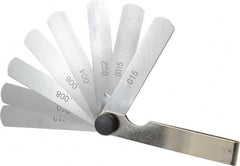 Value Collection - 9 Piece, 0.0015 to 0.015" Thick, Parallel Feeler Gage Set - 3" Leaf Length, 1/2" Wide, Tempered Steel - Exact Tooling