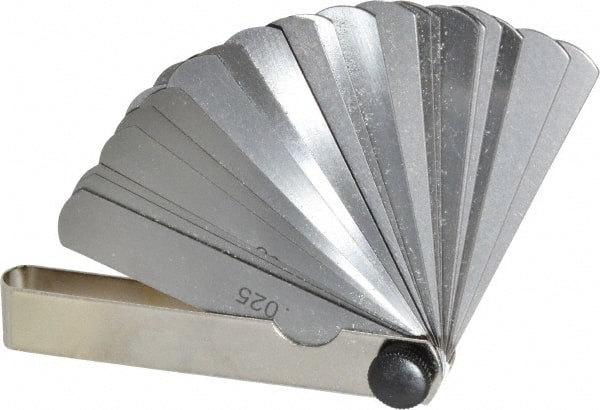 Value Collection - 26 Piece, 0.002 to 0.025" Thick, Parallel Feeler Gage Set - 3" Leaf Length, 1/2" Wide, Tempered Steel - Exact Tooling