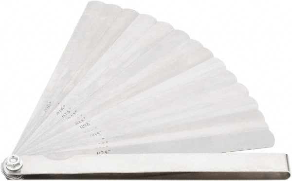 Value Collection - 15 Piece, 0.002 to 0.025" Thick, Feeler Gage Set - 6" Leaf Length, 1/2" Wide, Tempered Steel - Exact Tooling