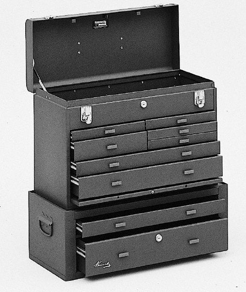 Kennedy - 9 Drawer, 2 Piece, Brown Steel Machinist's Combo - 9-5/8 Inches Deep 7.812 Inches High 21.62 Inches Wide Base - Exact Tooling