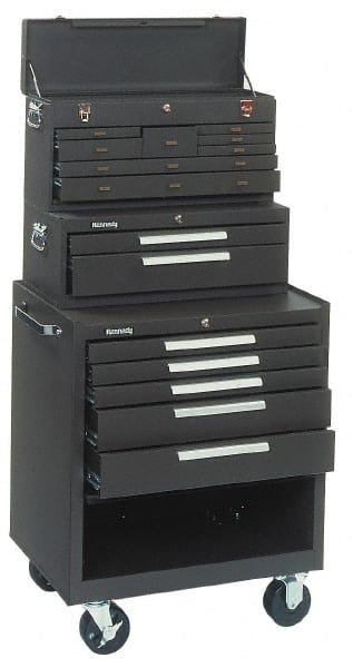 Kennedy - 15 Drawer, 3 Piece, Brown Steel Tool Storage System - 12-1/2 Inches Deep 9-1/2 Inches High 26.68 Inches Wide Base and 3 Inches Deep x 35 Inches High x 29 Inches Wide Roller Cabinet - Exact Tooling