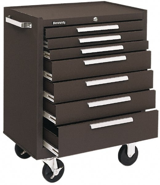 Kennedy - 7 Drawer Steel Tool Roller Cabinet - 27" Wide x 35" High x 18" Deep, Brown - Exact Tooling