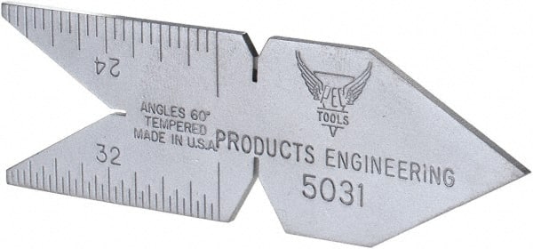 PEC Tools - 60° Angle, Satin Chrome Coated Steel Center Gage - 1/32 to 1/14 Inch Graduation - Exact Tooling