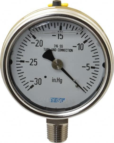 Wika - 2-1/2" Dial, 1/4 Thread, 30-0 Scale Range, Pressure Gauge - Lower Connection Mount, Accurate to 2-1-2% of Scale - Exact Tooling