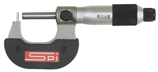 SPI - 1 Inch Measurement Range, 0.0001 Inch Graduation, Flat Anvil, Ratchet Stop Thimble, Mechanical Tube Micrometer - 1/4 Inch Spindle Diameter, Accurate Up to 0.0002 Inch, Satin Chrome Finish, Carbide, Includes Case - Exact Tooling