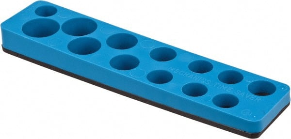 Value Collection - 13 Piece Capacity Magnetic Shallow Socket Holder - 3/8" Drive, Blue - Exact Tooling