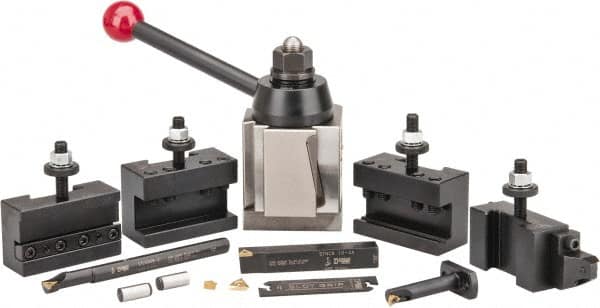 Dorian Tool - Quadra Quick Change Series BXA Tool Post Holder & Set for 13 to 15" Lathe Swing - 5 Piece, (1) QITP30N (2) QITP30N-1, (2) QITP30N-2 - Exact Tooling