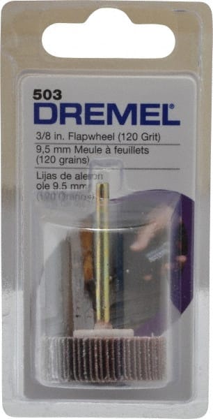 Dremel - 3/8" Diam, Fine Aluminum Oxide Coated Mounted Flap Wheel - 1/8" Shank Mount, 120 Grit - Exact Tooling