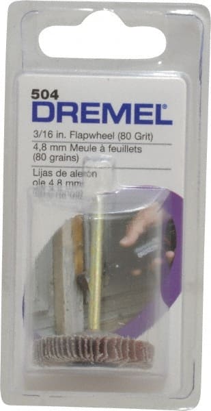 Dremel - 3/16" Diam, Medium Aluminum Oxide Coated Mounted Flap Wheel - 1/8" Shank Mount, 80 Grit - Exact Tooling