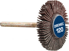 Dremel - 3/16" Diam, Fine Aluminum Oxide Coated Mounted Flap Wheel - 1/8" Shank Mount, 120 Grit - Exact Tooling