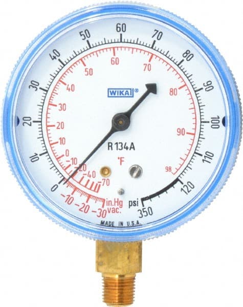 Wika - 2-1/2" Dial, 1/8 Thread, 30-0-120 Scale Range, Pressure Gauge - Lower Connection Mount, Accurate to 1-2-5% of Scale - Exact Tooling