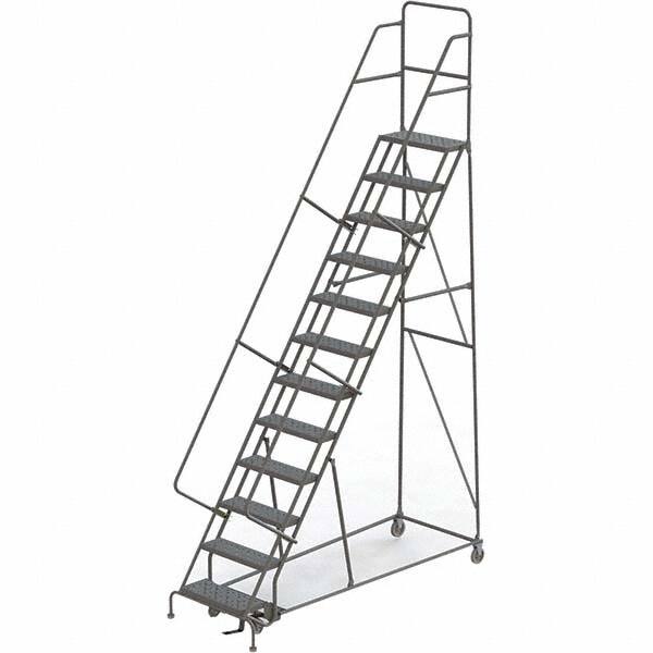 TRI-ARC - 156" 12 Step Rolling Platform Ladder - 450 Lb Capacity, 120" Platform Height, 35" Base Width x 90" Depth, Perforated Tread - Exact Tooling