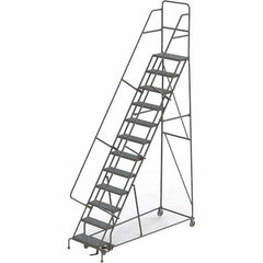 TRI-ARC - 156" 12 Step Rolling Platform Ladder - 450 Lb Capacity, 120" Platform Height, 35" Base Width x 90" Depth, Perforated Tread - Exact Tooling