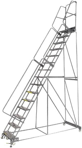 Ballymore - 192" 15 Step Ladder - Lock Step Rolling Safety Ladder, 450 Lb Capacity, 150" Platform Height, 40" Base Width x 106" Depth, Perforated Tread - Exact Tooling