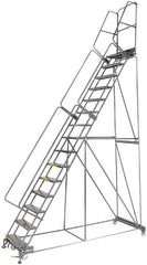Ballymore - 192" 15 Step Ladder - Lock Step Rolling Safety Ladder, 450 Lb Capacity, 150" Platform Height, 40" Base Width x 106" Depth, Perforated Tread - Exact Tooling