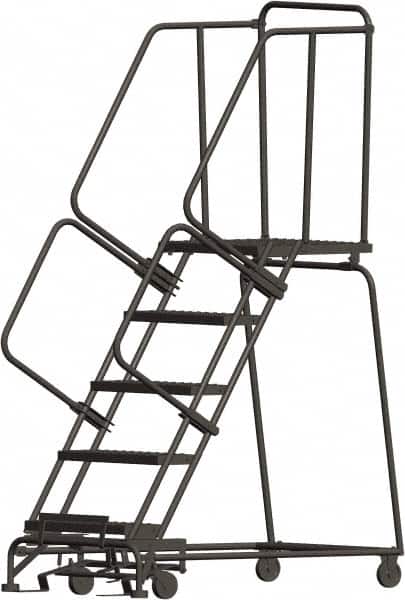 Ballymore - 83" 5 Step Ladder - 450 Lb Capacity, 50" Platform Height, 30" Base Width x 49" Depth, Heavy-Duty Serrated Grating - Exact Tooling
