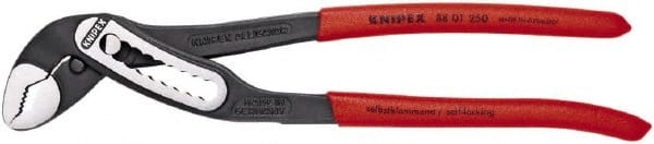 Knipex - 10" OAL, 2" Max Capacity, 9 Position Water Pump Tongue & Groove Pliers - Self-Gripping V-Jaws, Alligator Jaw Head, Plastic Dipped Handles - Exact Tooling