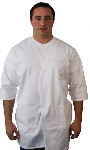 PRO-SAFE - Size M White Smock with 5 Pockets - Polyester and Cotton, Buttonless and Ties In Back - Exact Tooling