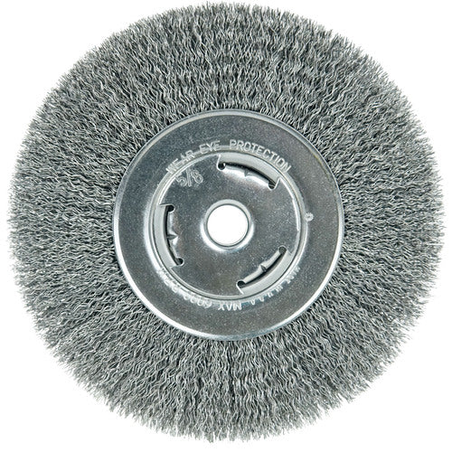 Vortec Pro 7″ Wide Face Bench Grinder Wheel, .014″ Crimped Steel Wire Fill, 5/8″ Arbor Hole - Exact Tooling