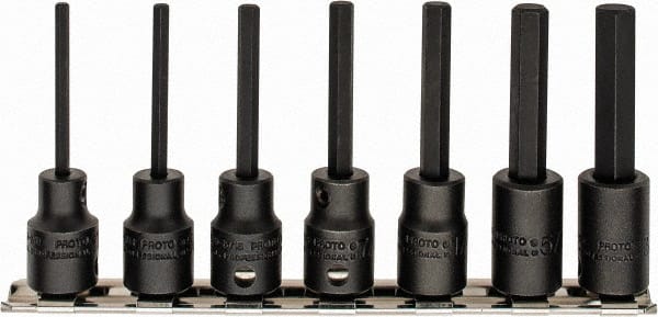 Proto - 7 Piece 3/8" Drive Inch Impact Hex Bit Socket Set - 1/8 to 3/8" Hex - Exact Tooling