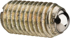 Gibraltar - M12x1.75, 8mm Ball Diam, 22mm Body Length, 2.5mm Max Ball Reach, Threaded Ball Plunger - Steel Body, Steel Ball, 16.86 Lb Initial End Force, 25.85 Lb Final End Force, Locking Element - Exact Tooling